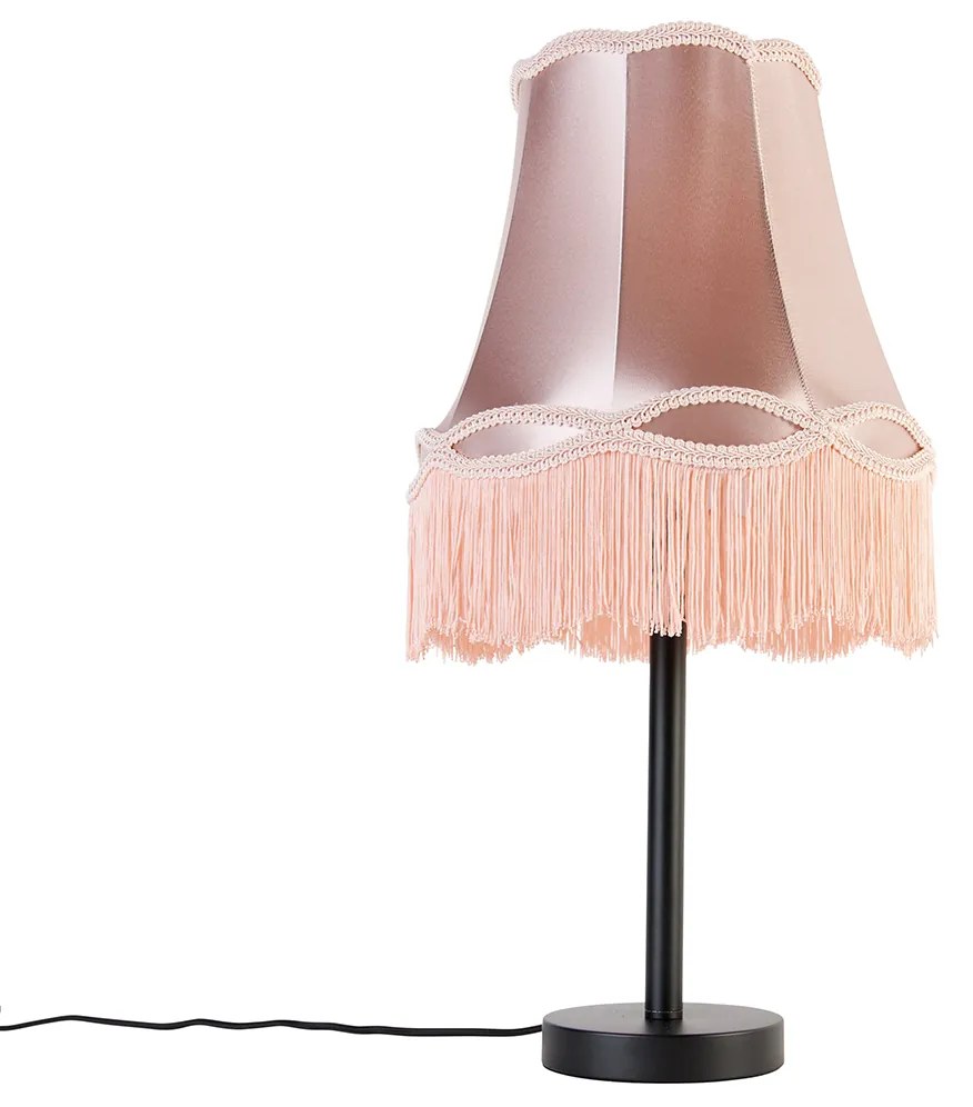 Lampada da tavolo classica nera con paralume granny rosa 30 cm - Simplo