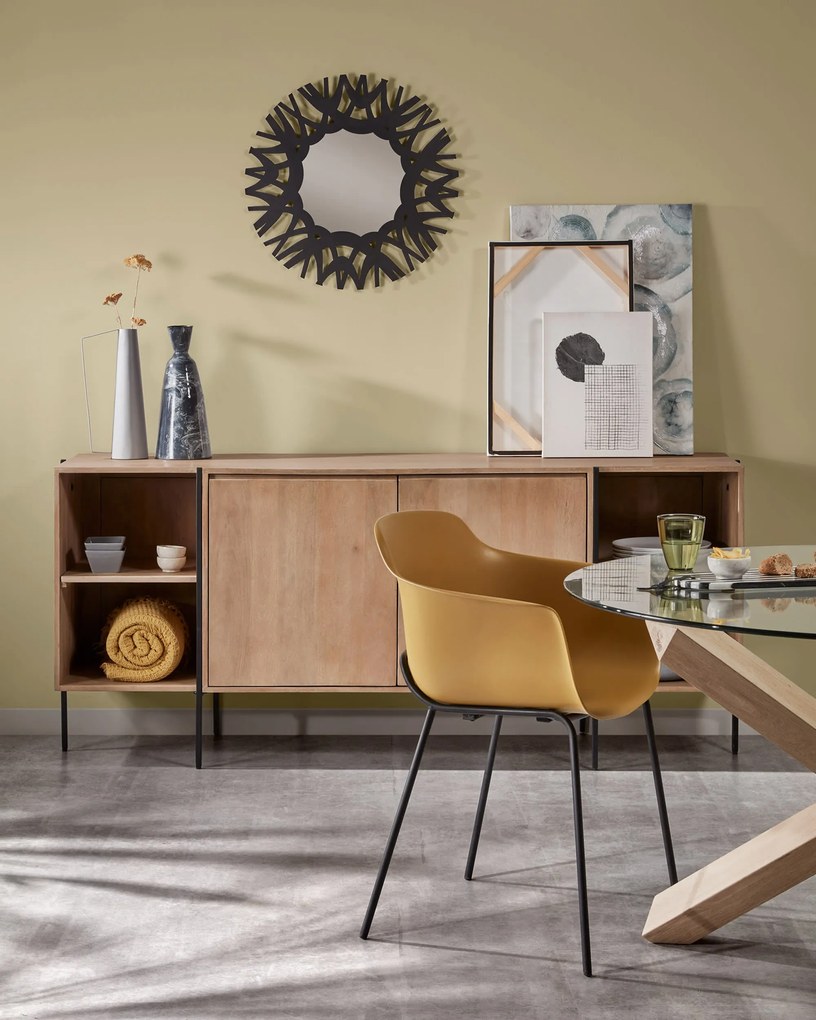 Kave Home - Tavolo rotondo Lotus in vetro e gambe in legno massello di rovere Ã˜ 120 cm
