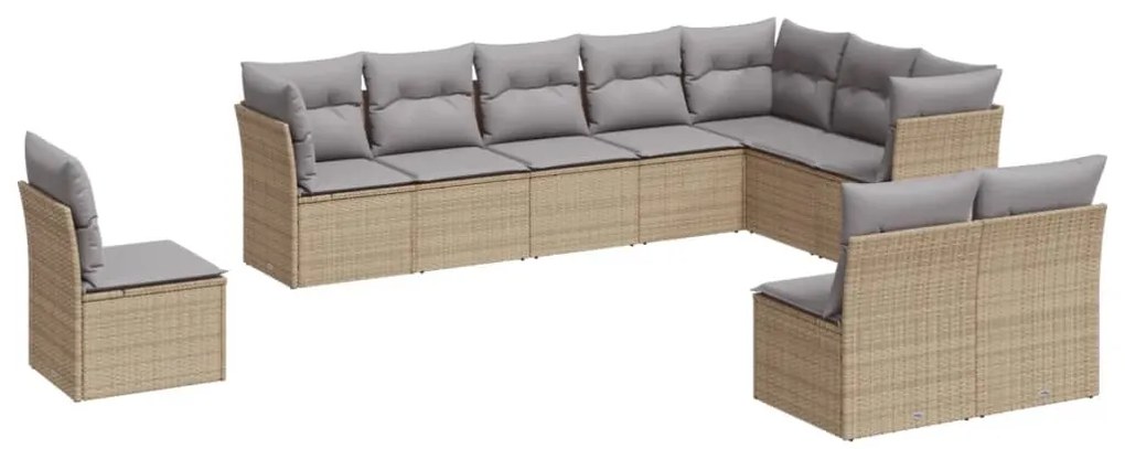 Set Divano da Giardino 10 pz con Cuscini Beige in Polyrattan