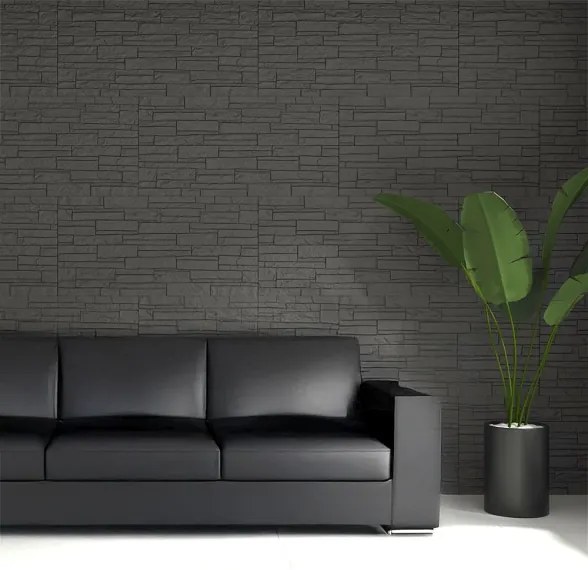 Pannello decorativo effetto pietra mattoni 3D set 12 pz 8,6 mt2 rivestimento murale in PU 120 x 60 x 2,5 Grigio Ardesia