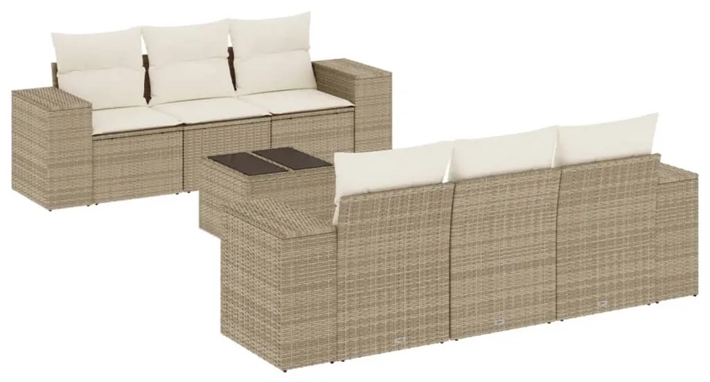 Set divani da giardino 7 pz con cuscini beige in polyrattan