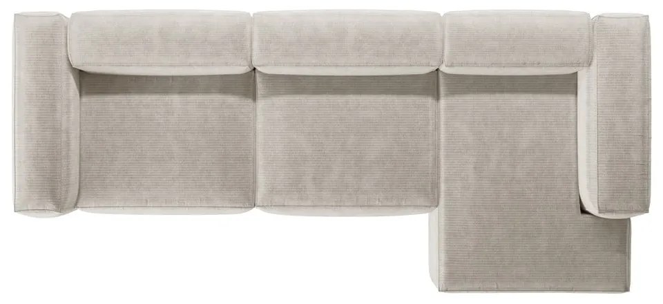 Divano angolare beige (con penisola a destra/con chaise lounge) con rivestimento in velluto a coste Bergamo – Cosmopolitan Design
