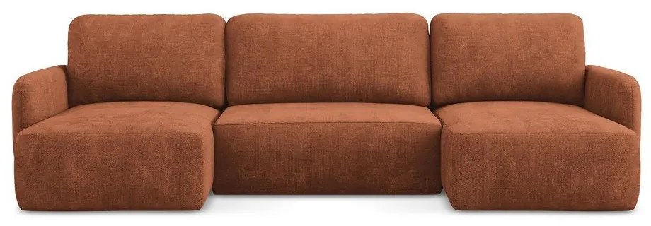 Divano angolare color terracotta allungabile/con contenitore (a U) con rivestimento in ciniglia Lilo – Makamii