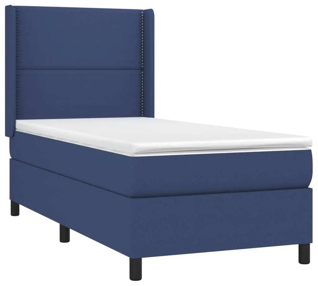 Letto a molle con materasso e led blu 90x200 cm in tessuto