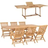 Set da Pranzo per Esterni 7 pz 150-200x100x75 cm Teak Massello 44676