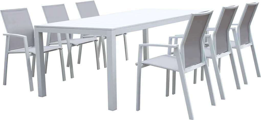 ALASKA - set tavolo in alluminio cm 214/280 x 100 x 75,5 h con 6 poltrone Lotus