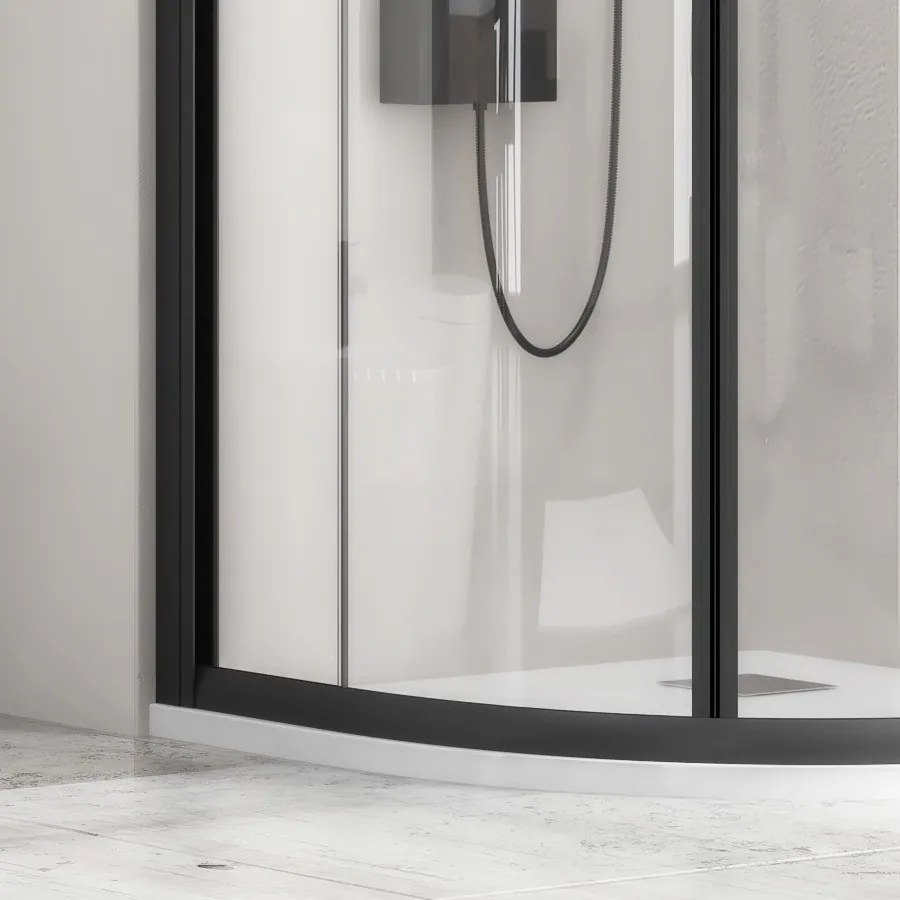 Box doccia semicircolare 90x90 finitura nera opaca vetro trasparente KF2000B - KAMALU