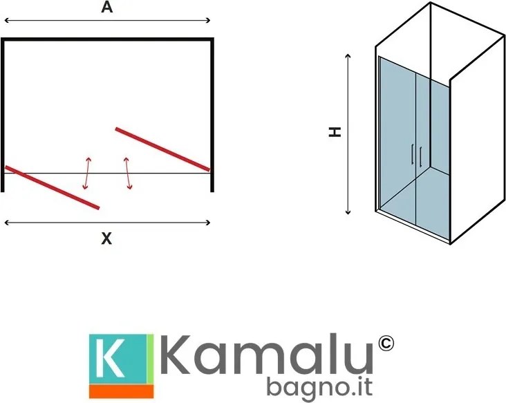 Kamalu - Box doccia apertura saloon 90-95cm finitura cromo | KS2800 Saloon