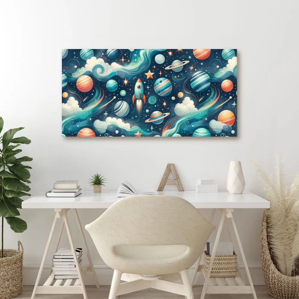 Quadro su tela – Razzo e pianeti nello spazio