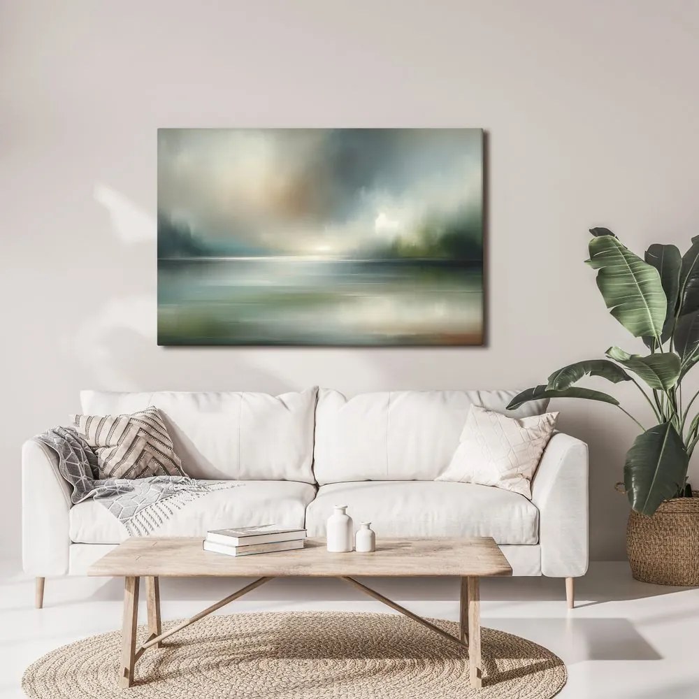 Quadro su tela – Panorama nebbioso con superficie d’acqua