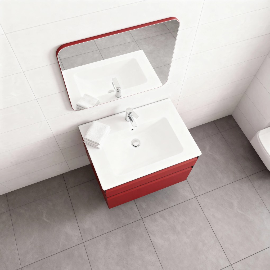 Mobile da bagno sospeso sotto lavabo L 59.5 x H 60 x P 45.5 cm rosso opaco, 2 cassetti Fusion