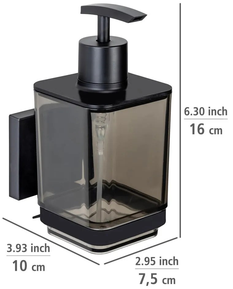 Dispenser di sapone in plastica autoportante nero 340 ml Quadro - Wenko