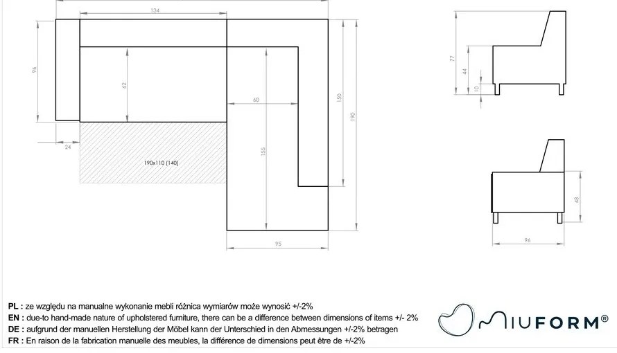 Divano letto angolare grigio chiaro L, angolo destro Dazzling Daisy - Miuform