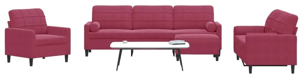 Set Di Divani 4 Pz Con Cuscini E Rinforzi Rosso Vino İn Velluto /