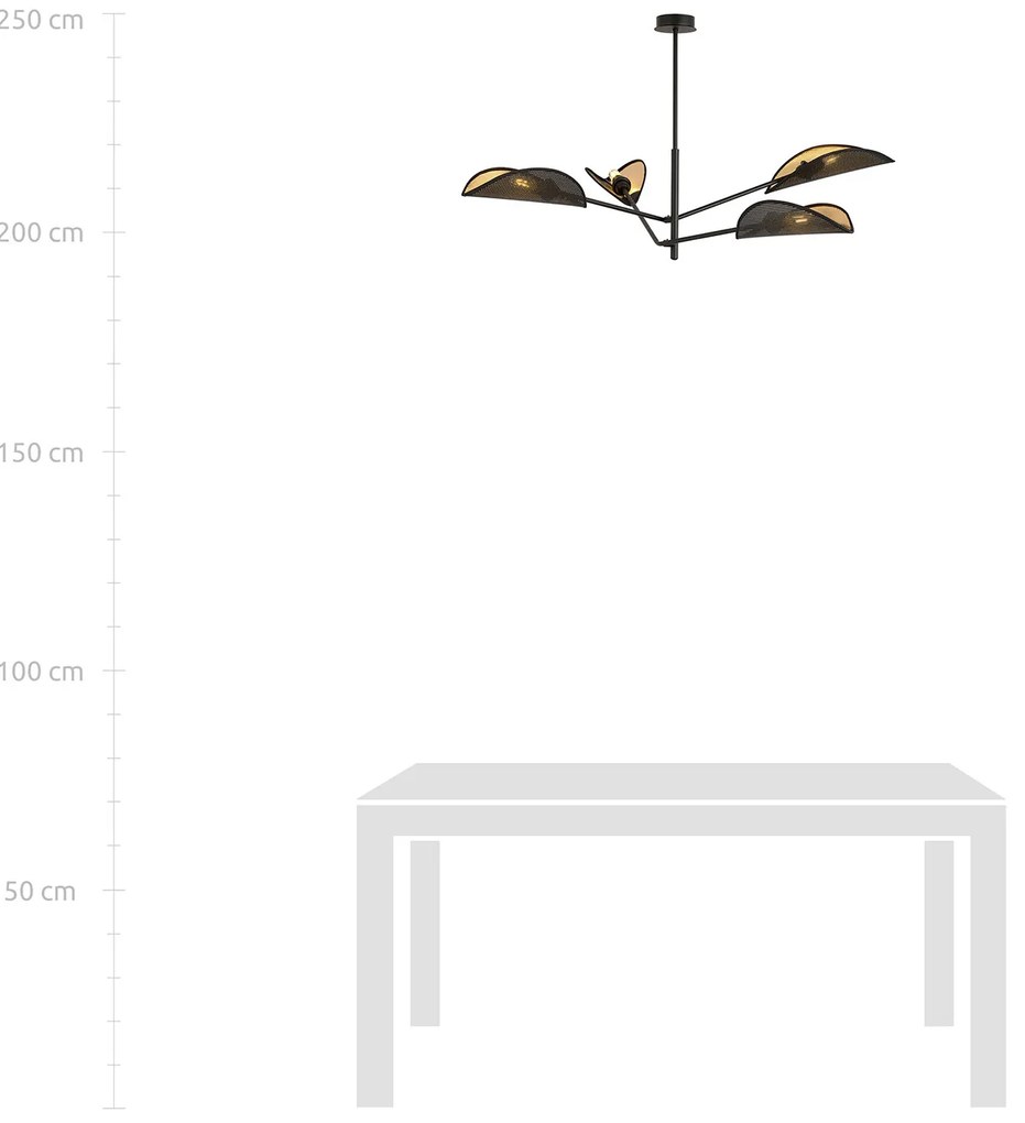 Lampadario 4 Luci Eridano In Acciao Nero E Oro Con Bracci Mobili