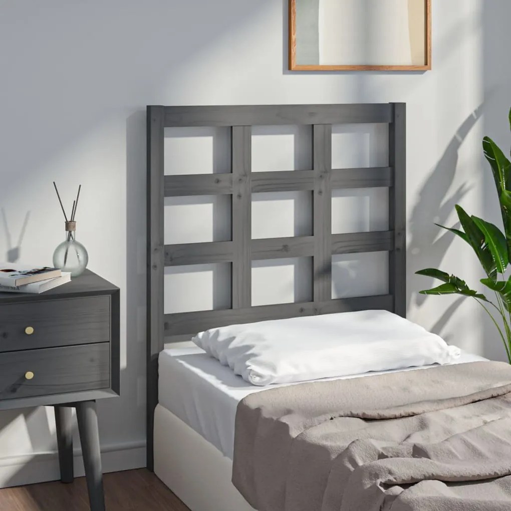 Testiera Letto Grigia 80,5x4x100 Cm İn Legno Massello Di Pino /