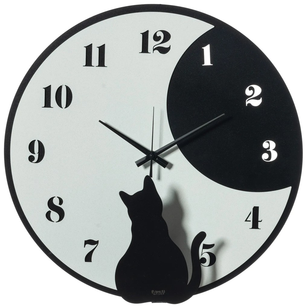 Arti e Mestieri Orologio da parete con gatto modello moon whiskers d 43 NERO-BIANCO MARMO