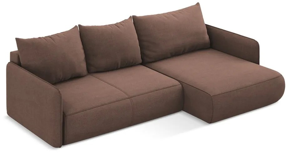 Divano angolare rosa allungabile/con contenitore (con penisola a destra) Nanea – Makamii