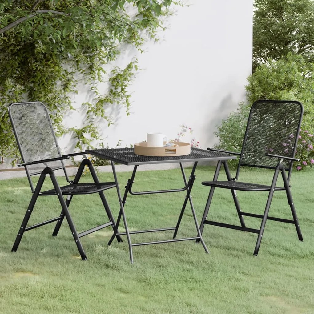 Set Da Pranzo Per Giardino 3pz Rete Metallica Espansa Antracite /