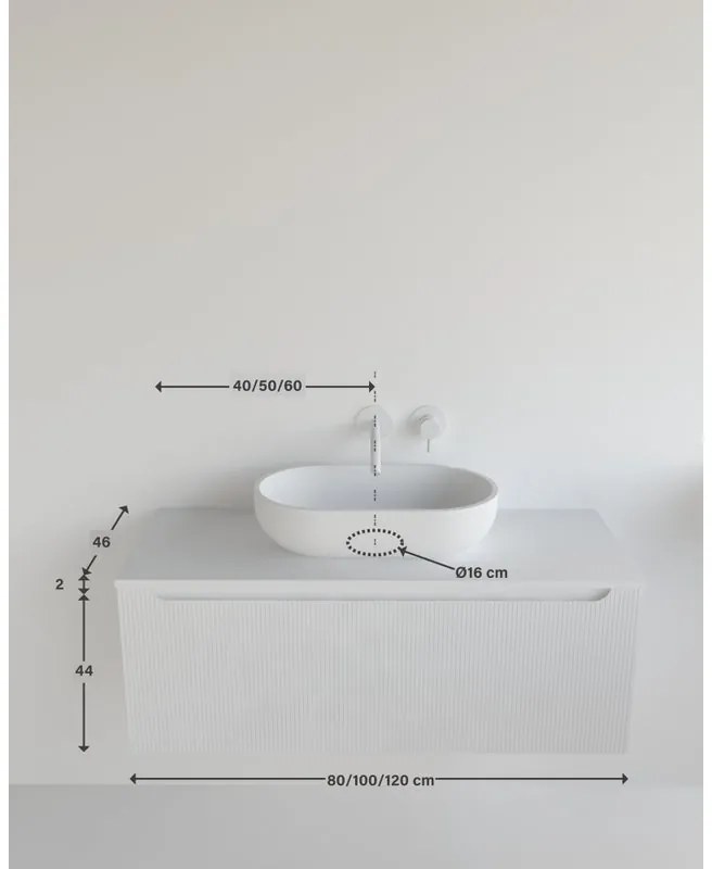 Mobile da bagno sospeso sotto lavabo con top Madero Kimono L 120 x H 46 x P 46 cm noce cannettato verniciato, 1 cassetto ,senza foro