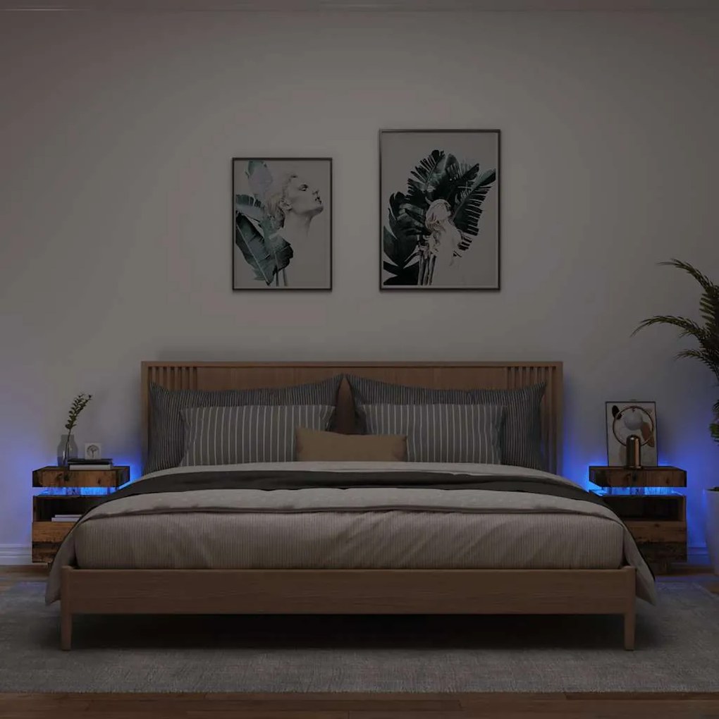 Comodini Con Luci Led 2pz Legno Antico 40x39x48,5 Cm /