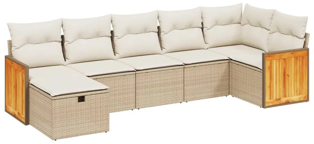 Set divani da giardino 7 pz con cuscini beige in polyrattan