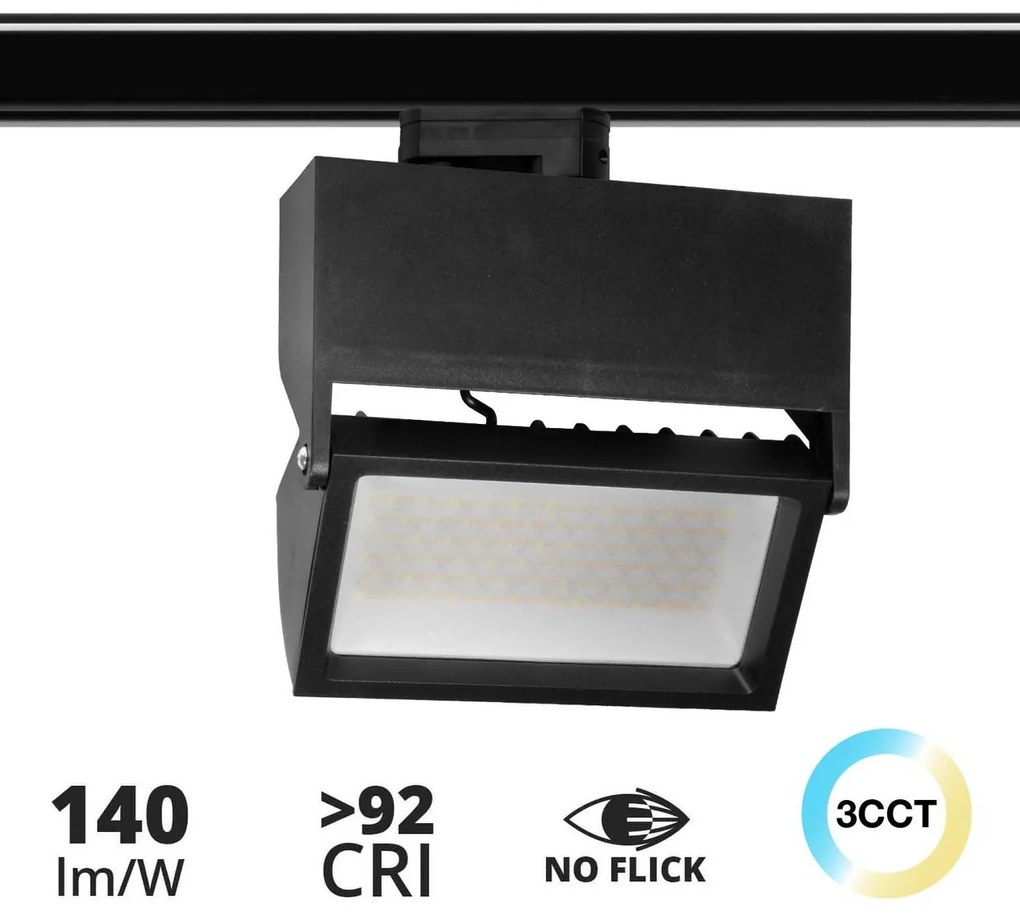 Faro LED 44W Rettangolare Trifase CRI92 CCT Nero con driver Philips Colore Bianco Variabile CCT