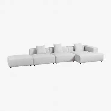 Divano Componibile Chaise Longue Angolare Destro 3 Pezzi Con Puff (↔︎450 Cm) Bruna Tessuto Grigio Ghiaccio - Sklum