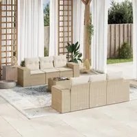 Set Divani da Giardino 7 pz con Cuscini Beige in Polyrattan 3222307