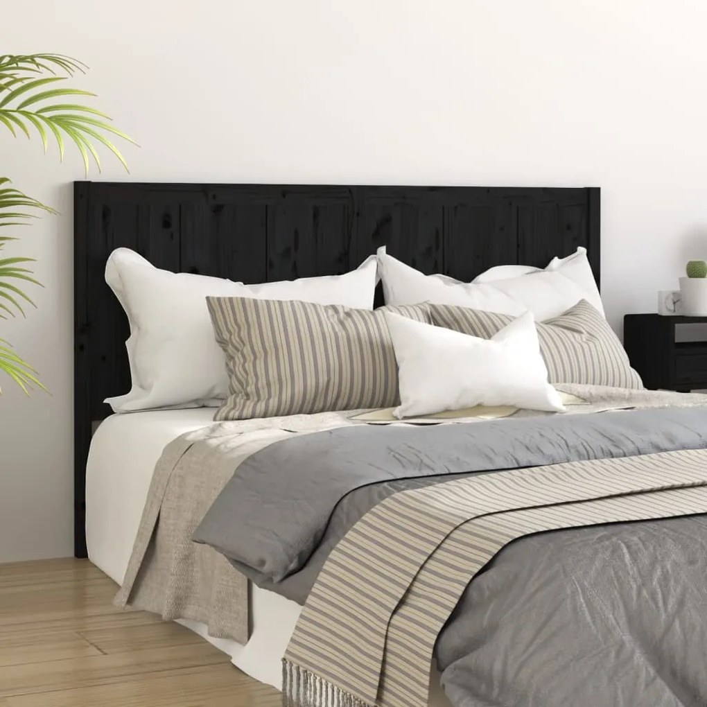 Testiera Per Letto Nera 205,5x4x100cm İn Legno Massello Di Pino /