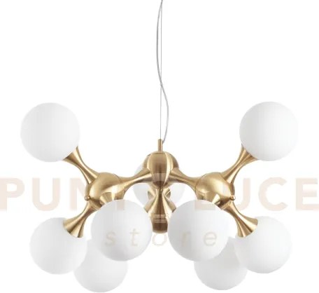 Nodi lampadario sospenso in metallo e vetro bianco finitura ottone ...