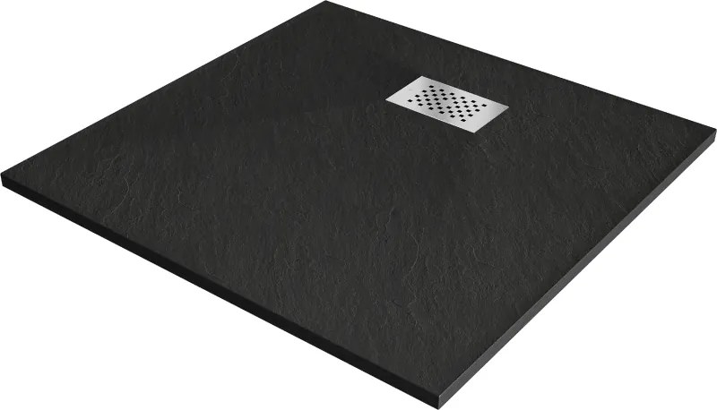 Mexen Hugo piatto doccia quadrato SMC 90 x 90 cm, nero, copertura inox - 42709090-X