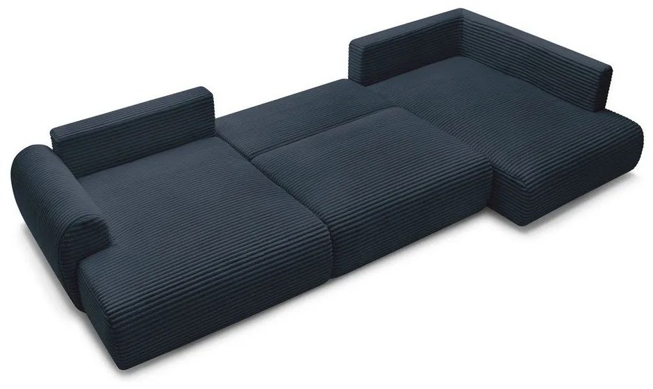 Divano angolare blu scuro allungabile/con contenitore (con penisola a destra/a U) con rivestimento in velluto a coste Lucien – Bobochic Paris