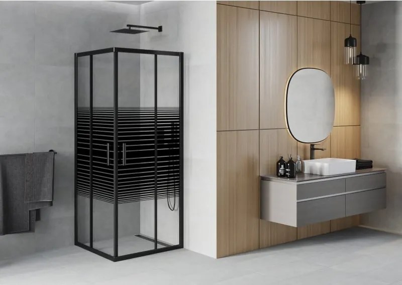 Mexen Rio cabina doccia quadrata 90 x 90 cm, bande nere, nero - 860-090-090-70-20