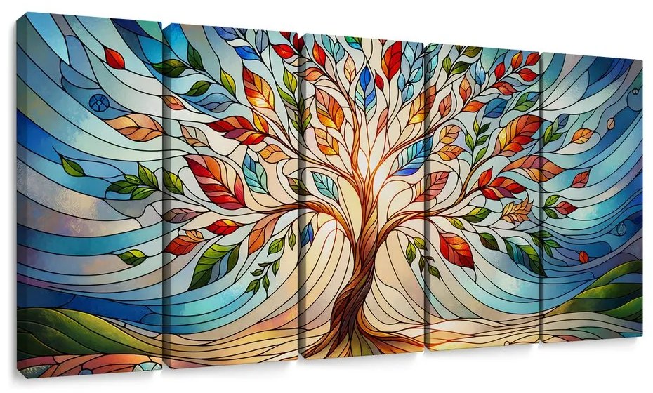 Quadri 5 pezzi – Albero della vita in vetro colorato con sfumature