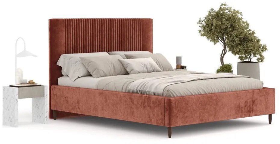 Letto matrimoniale imbottito color mattone con contenitore con rete inclusa 180x200 cm Etero – Maison de Rêve