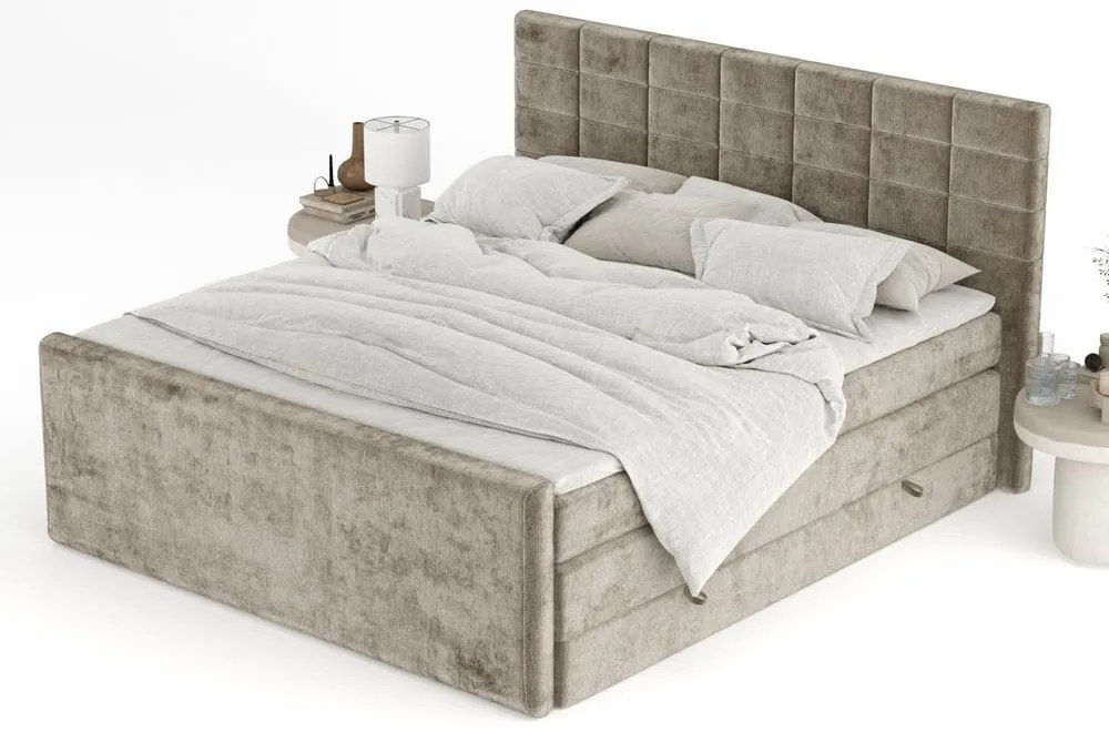 Letto boxspring marrone chiaro con contenitore 140x200 cm Ava – Maison de Rêve