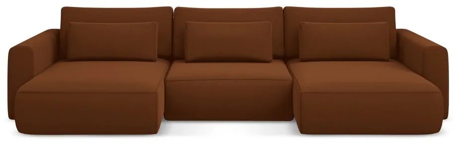 Divano angolare color terracotta allungabile/con contenitore (a U) con rivestimento in velluto Kapua – Makamii