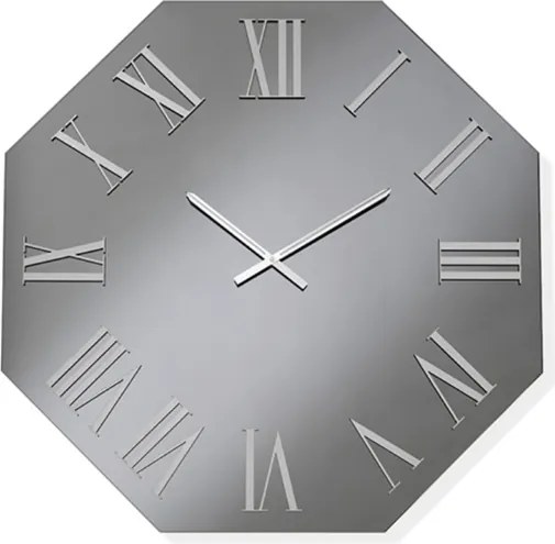 Orologio ottagonale 80x80 cm in cristallo Fumč e numeri Argento - DYLAN