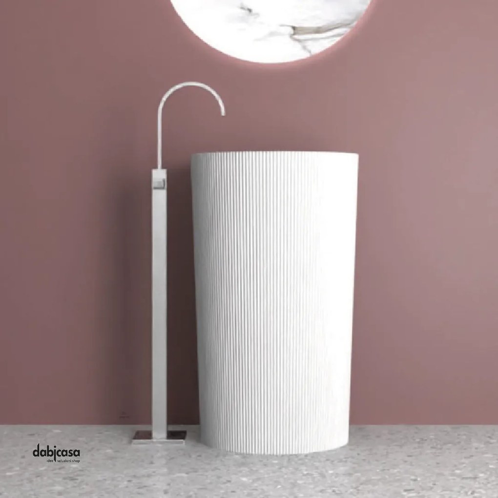 Lavabo Freestanding Tondo Cannettato "Midway" In ArtStone Finitura Bianco Opaco