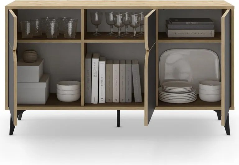 Cassettiera bassa in rovere decorato in nero-naturale 140x79 cm Nola - Marckeric