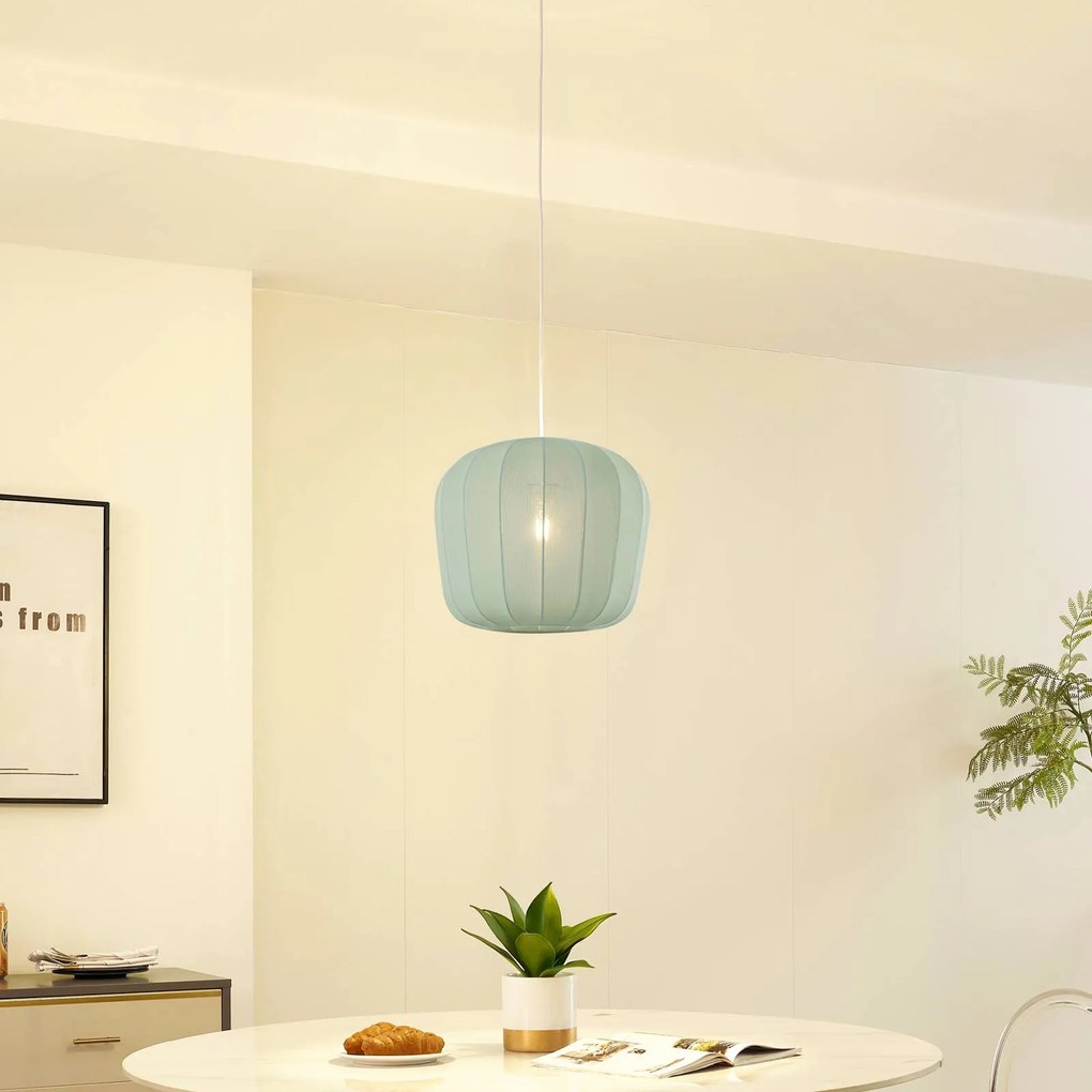 Lindby lampada a sospensione Helin, blu, Ø 35 cm, tessuto