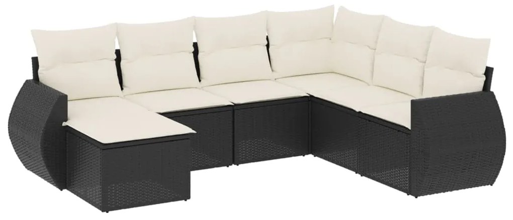 Set Divani da Giardino con Cuscini 7pz Nero Polyrattan