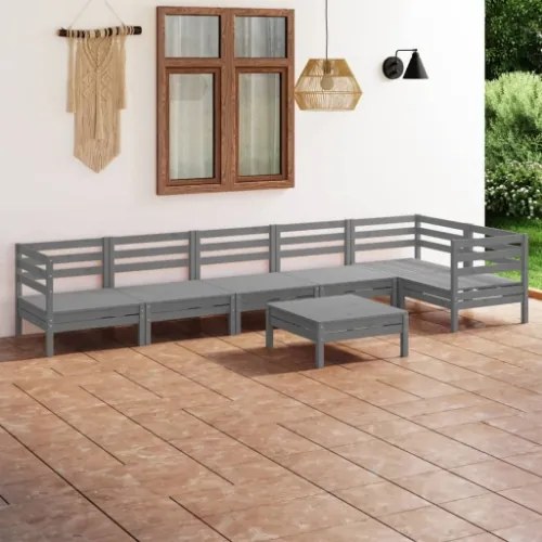 Set Divani da Giardino 7 pz in Legno Massello di Pino Grigio