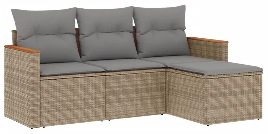 Set divano da giardino 4 pz con cuscini beige misto polyrattan