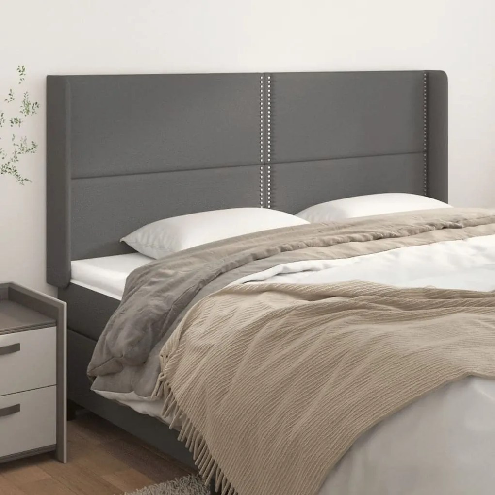Testiera Ad Orecchio Grigio 183x16x118/128 Cm İn Similpelle /