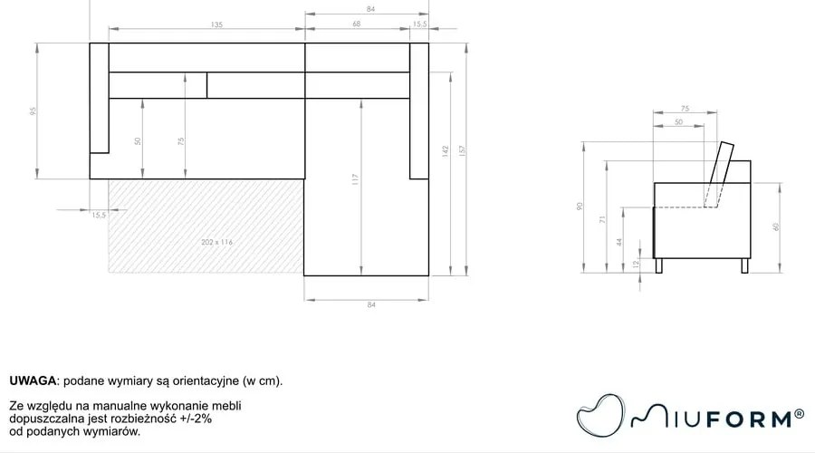Divano letto angolare beige, angolo destro Scandic Lagom - Miuform