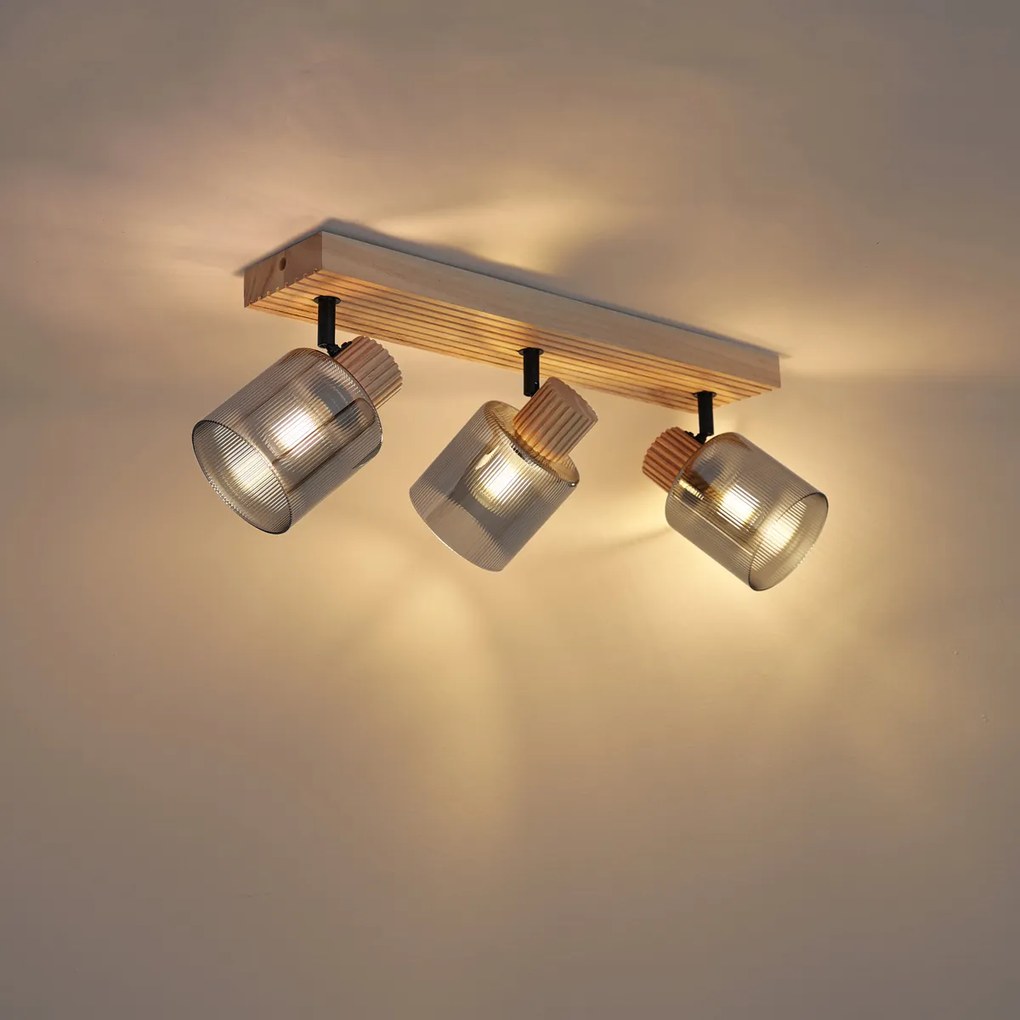 Faretto moderno in legno con vetro fumé a 3 luci ruotabile e inclinabile - Gracy