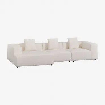 Sofà Modulare Con Chaise Longue Sinistra A 3 Pezzi (↔︎335 Cm) Con Bracciolo Alto Bruna Bouclé Blanco - Sklum