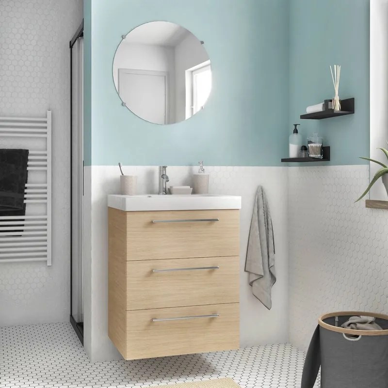 Mobile sottolavabo e lavabo Remix New rovere chiaro L 60 x H 73 x P 33 cm